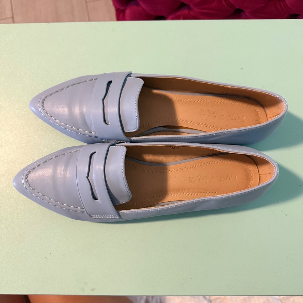 Chase + Chloe Penny Loafer Womes 11 Light Blue Pointed Toe Flats Preppy Casual